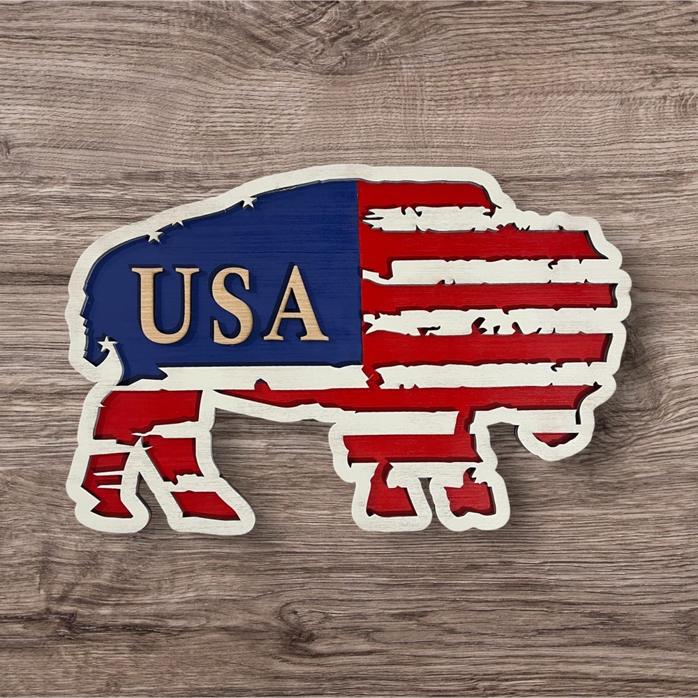 Handmade Laser Cut USA Buffalo American Flag